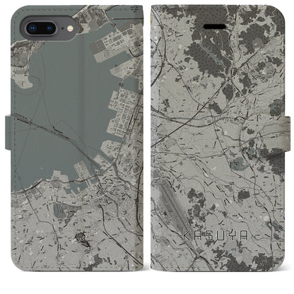 【粕屋（福岡県）】地図柄iPhoneケース（手帳タイプ）モノトーン・iPhone 8Plus /7Plus / 6sPlus / 6Plus 用