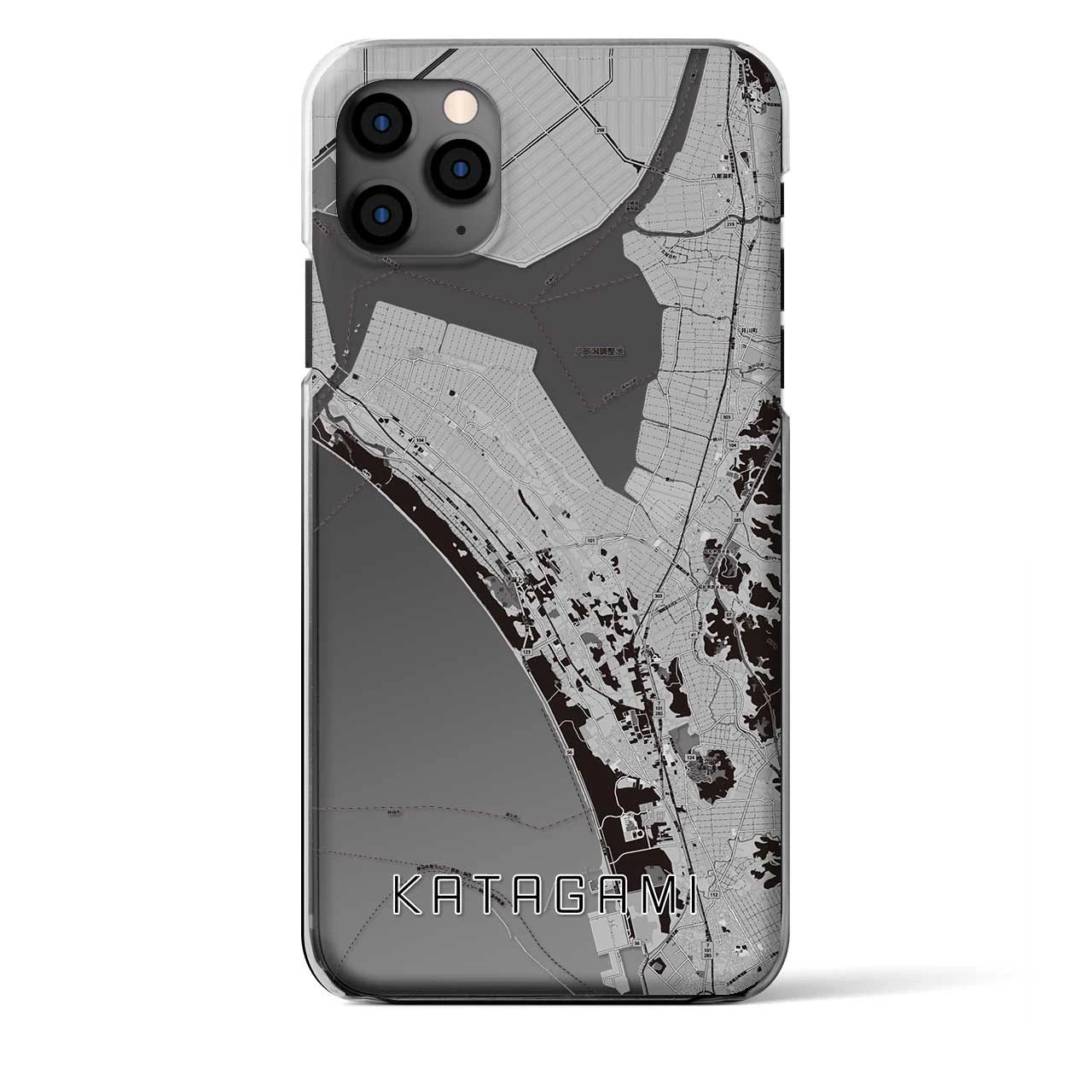 【潟上（秋田県）】地図柄iPhoneケース（クリアタイプ）モノトーン・iPhone 11 Pro Max 用