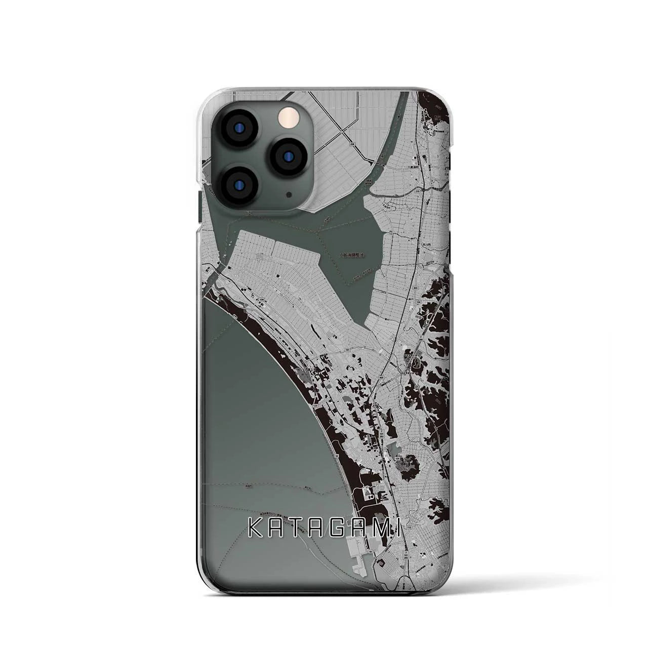 【潟上（秋田県）】地図柄iPhoneケース（クリアタイプ）モノトーン・iPhone 11 Pro 用