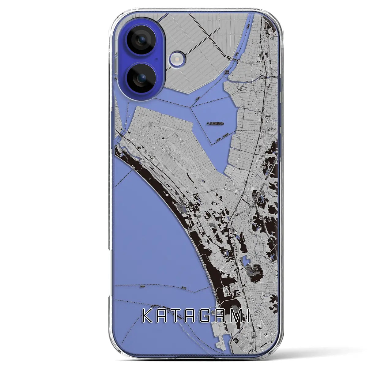 【潟上（秋田県）】地図柄iPhoneケース（クリアタイプ）モノトーン・iPhone 16 Pro Max 用