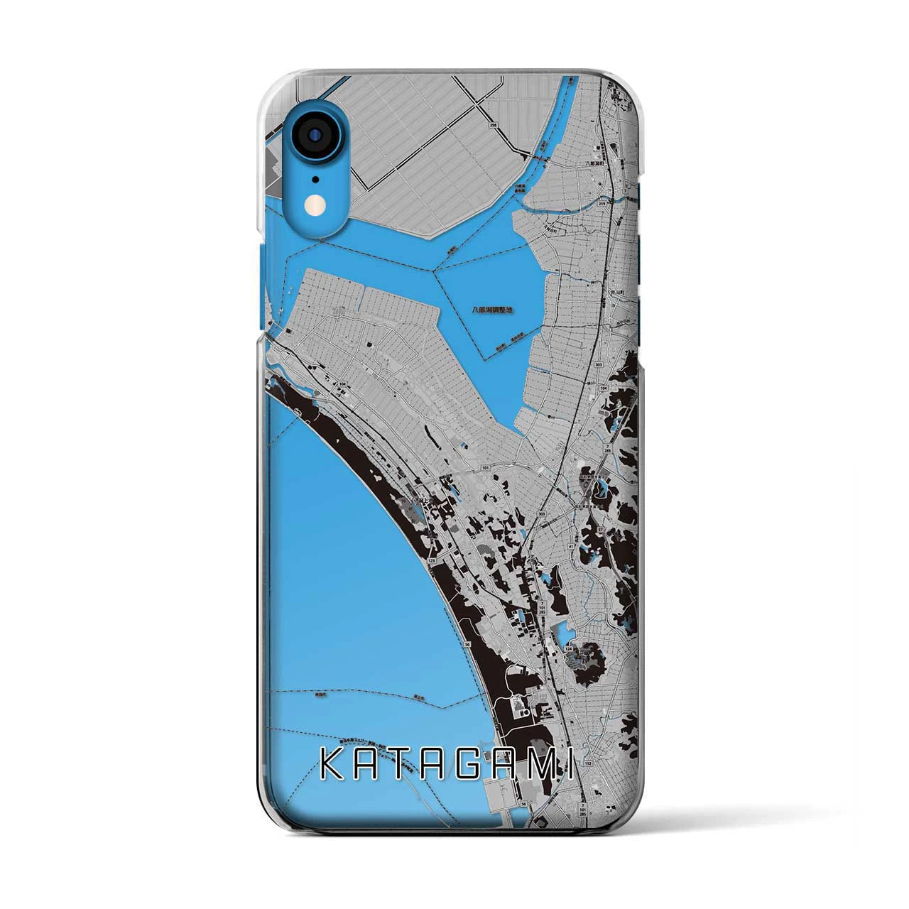 【潟上（秋田県）】地図柄iPhoneケース（クリアタイプ）モノトーン・iPhone XR 用