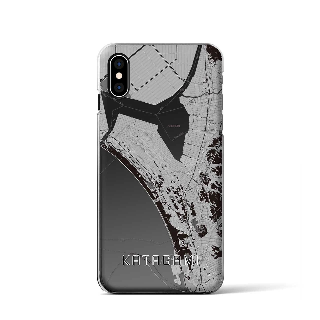 【潟上（秋田県）】地図柄iPhoneケース（クリアタイプ）モノトーン・iPhone XS / X 用