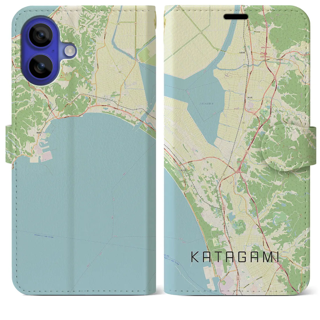 【潟上（秋田県）】地図柄iPhoneケース（手帳タイプ）ナチュラル・iPhone 16 Pro Max 用