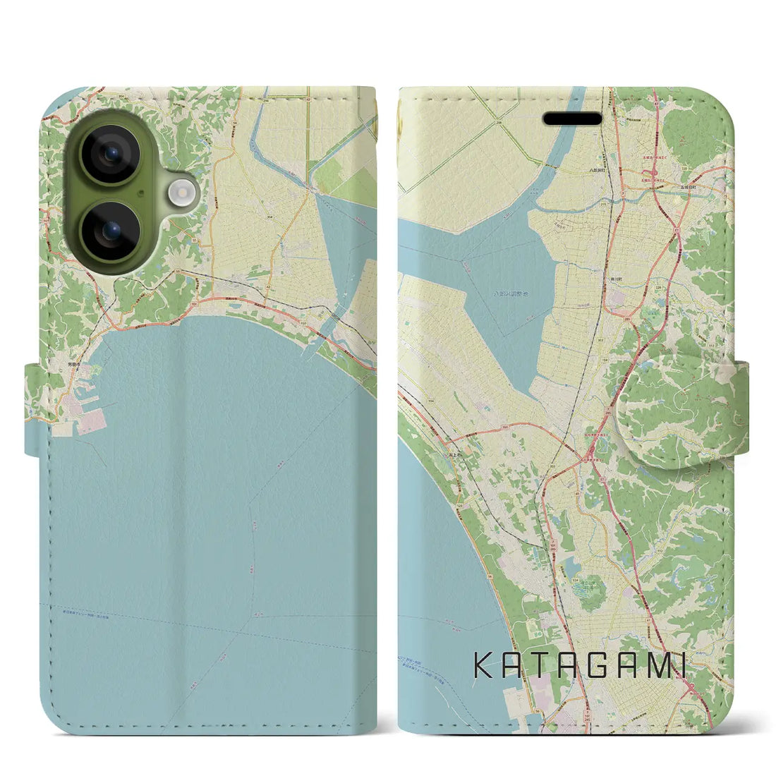 【潟上（秋田県）】地図柄iPhoneケース（手帳タイプ）ナチュラル・iPhone 17 Pro Max 用
