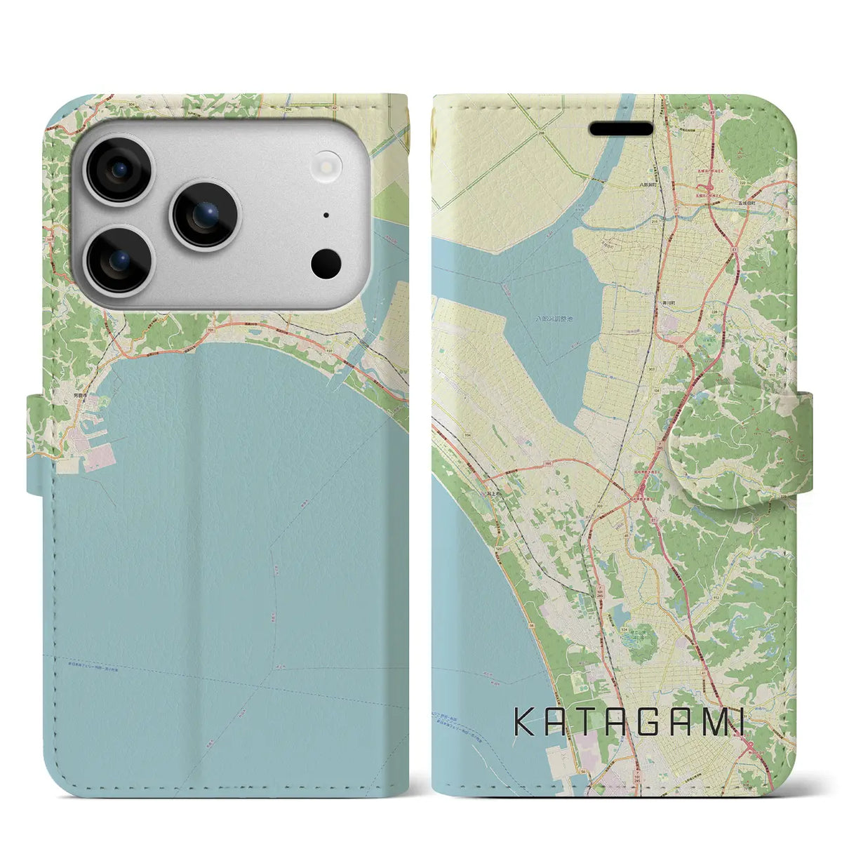 【潟上（秋田県）】地図柄iPhoneケース（手帳タイプ）モノトーン・iPhone 17 Pro Max 用
