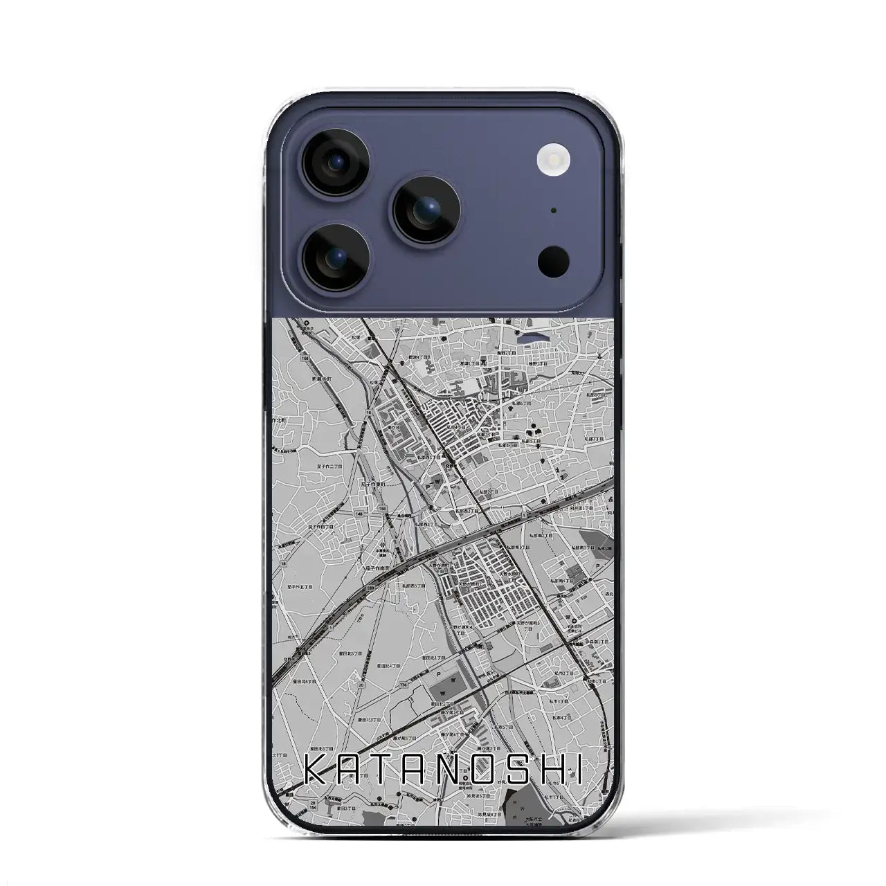 【交野市（大阪府）】地図柄iPhoneケース（クリアタイプ）モノトーン・iPhone 17 Pro Max 用