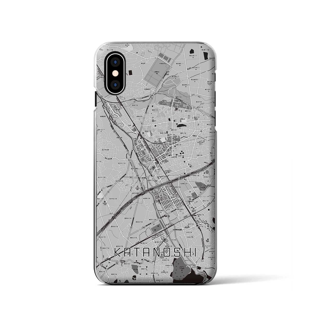 【交野市（大阪府）】地図柄iPhoneケース（クリアタイプ）モノトーン・iPhone XS / X 用