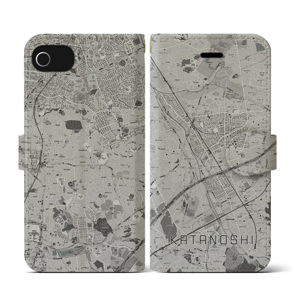 【交野市（大阪府）】地図柄iPhoneケース（手帳タイプ）モノトーン・iPhone SE（第3 / 第2世代） / 8 / 7 / 6s / 6 用