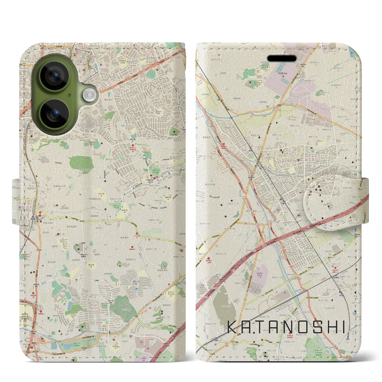 【交野市（大阪府）】地図柄iPhoneケース（手帳タイプ）