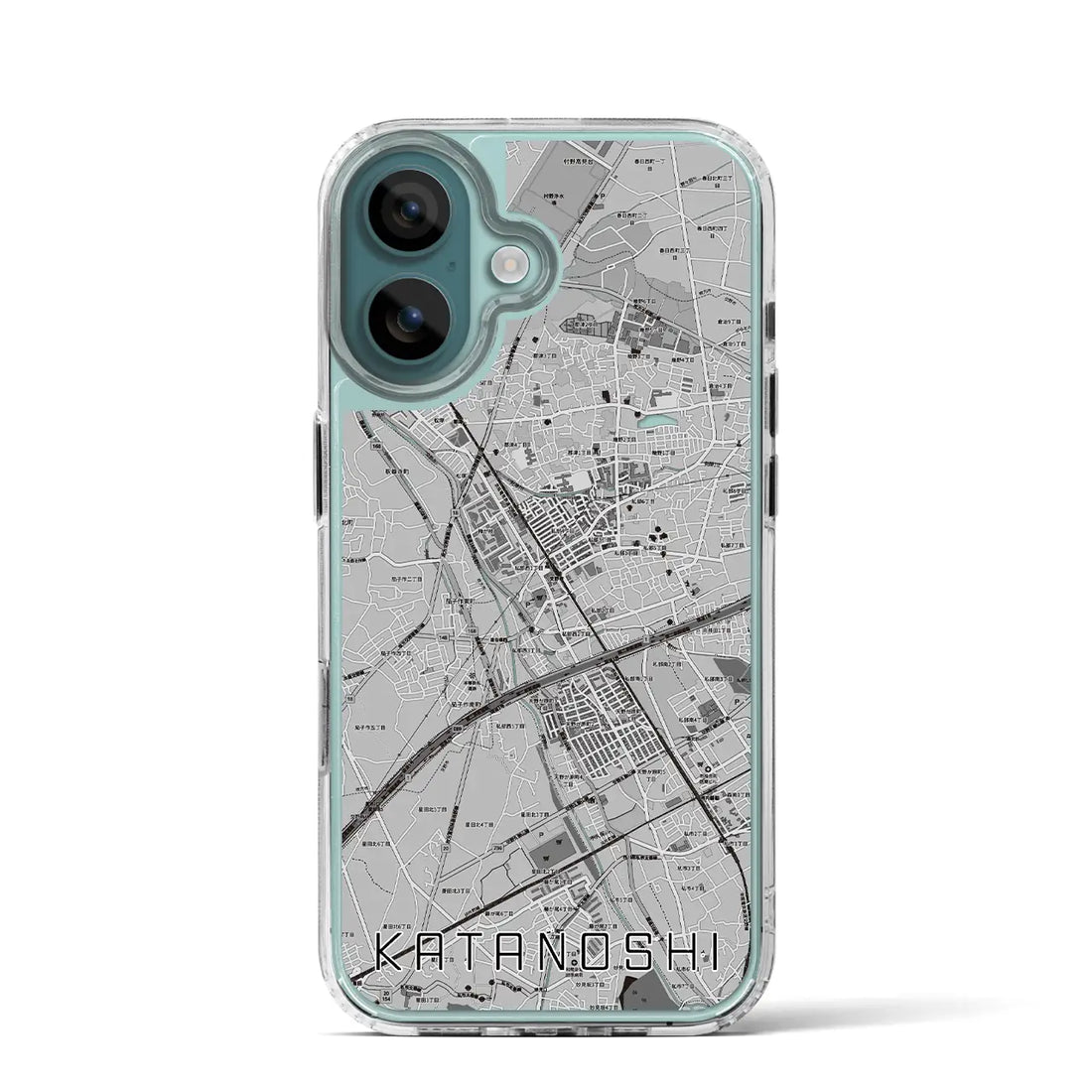 【交野市(大阪府)】地図柄iPhoneケース(MagSafeタイプ)モノトーン・iPhone 16 Pro 用