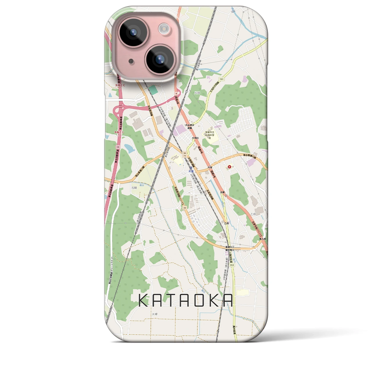 【片岡（栃木県）】地図柄iPhoneケース（バックカバータイプ）ナチュラル・iPhone 15 Plus 用