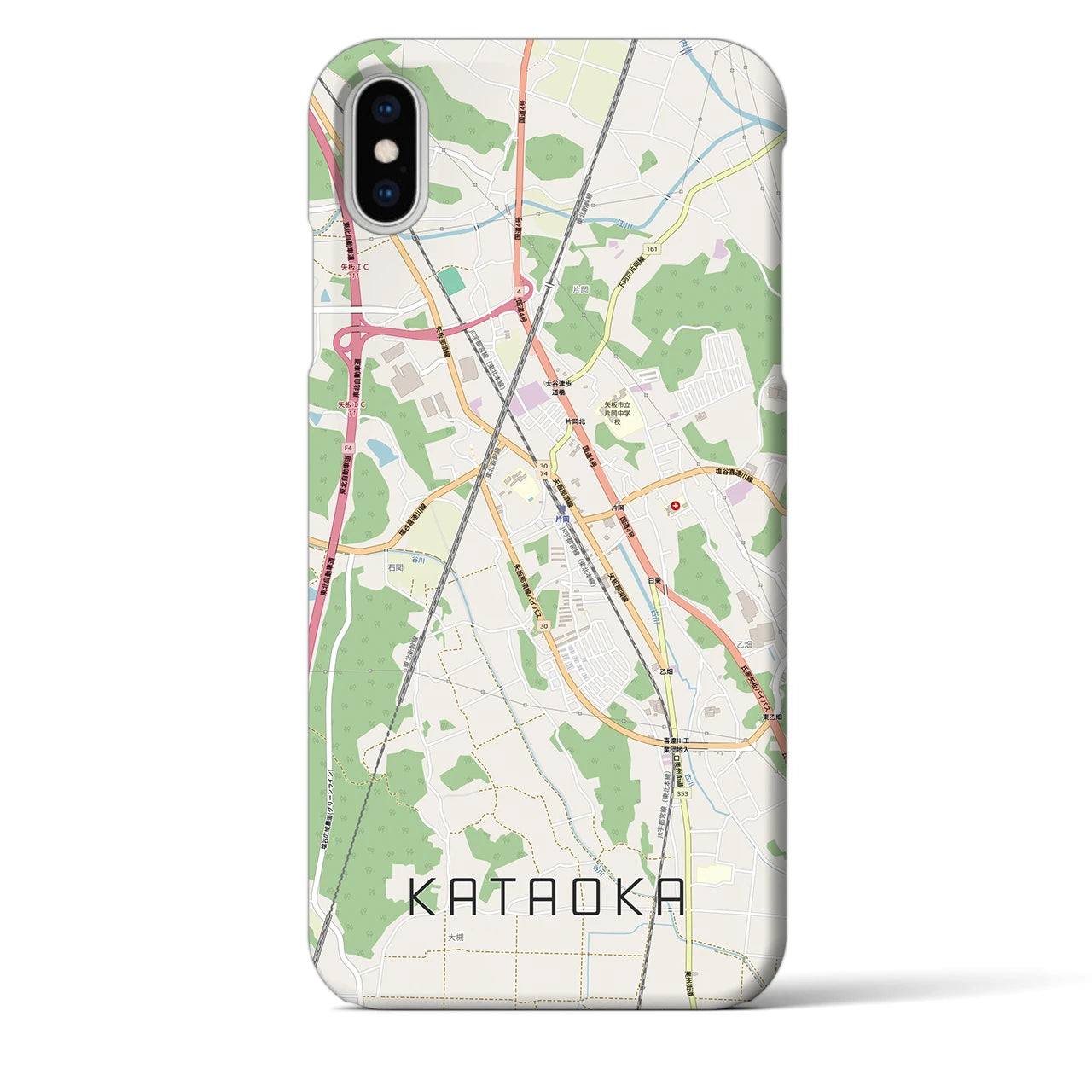 【片岡（栃木県）】地図柄iPhoneケース（バックカバータイプ）ナチュラル・iPhone XS Max 用