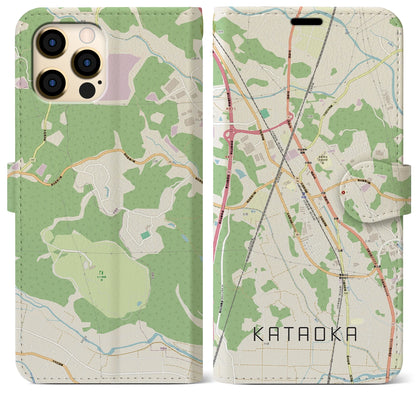 【片岡（栃木県）】地図柄iPhoneケース（手帳タイプ）ナチュラル・iPhone 12 Pro Max 用