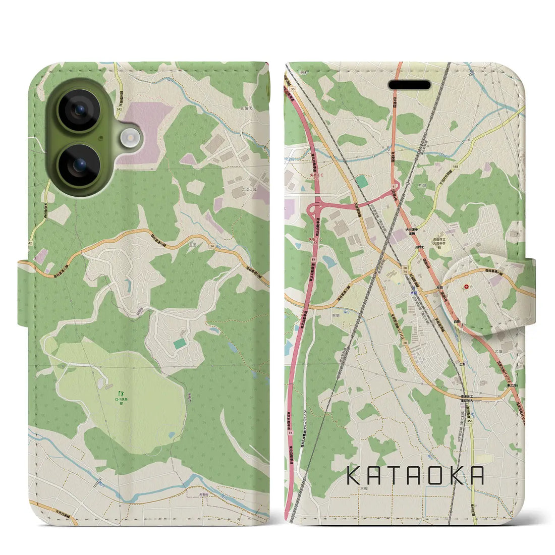 【片岡（栃木県）】地図柄iPhoneケース（手帳タイプ）モノトーン・iPhone 17 Pro Max 用