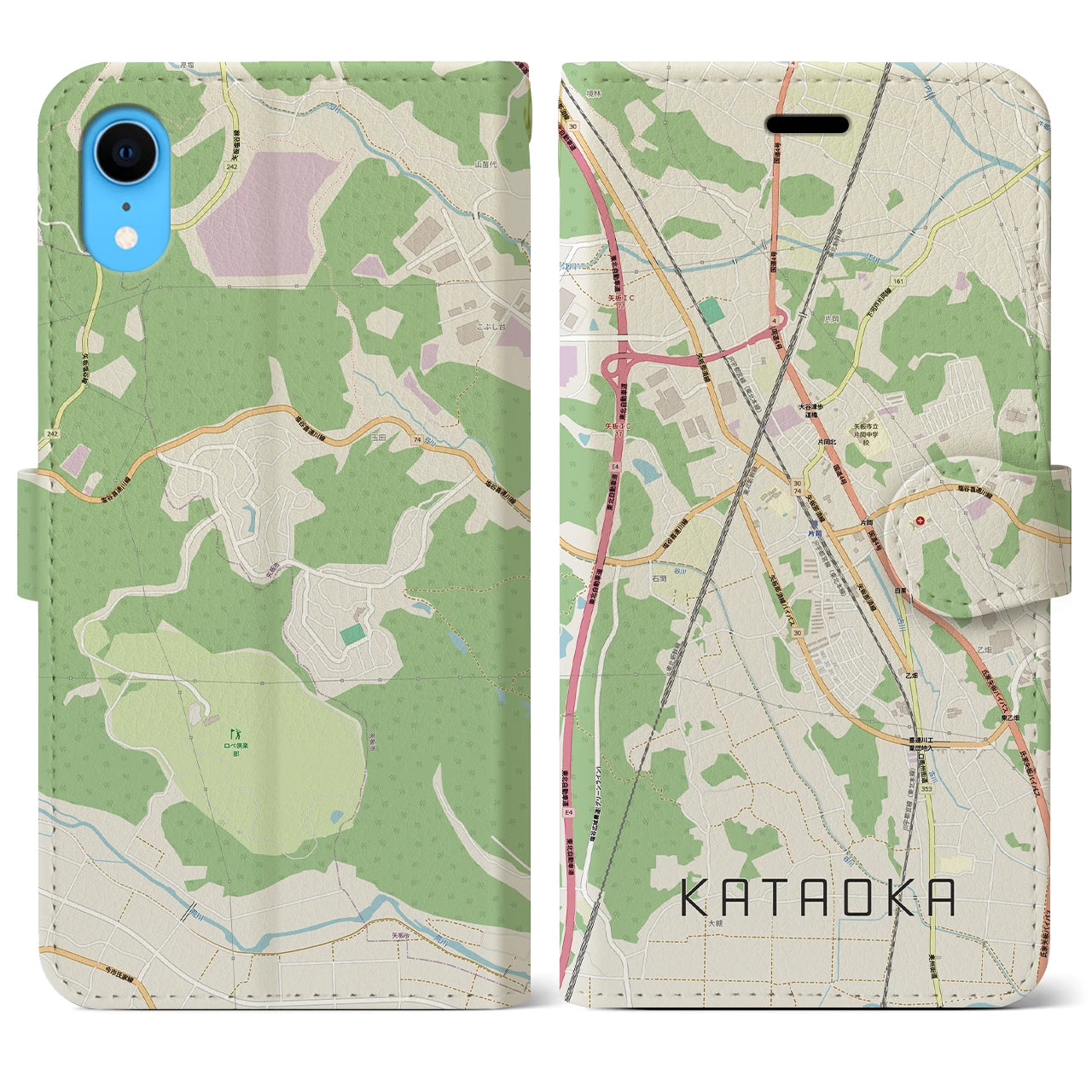 【片岡（栃木県）】地図柄iPhoneケース（手帳タイプ）ナチュラル・iPhone XR 用