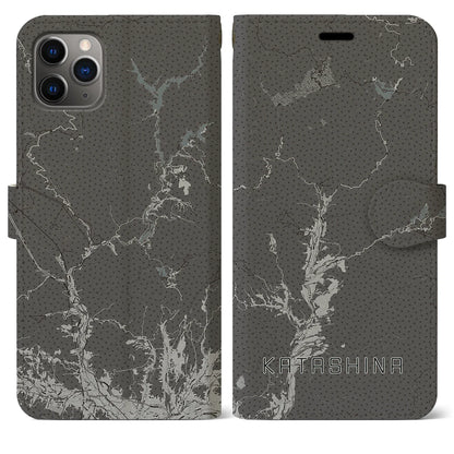 【片品（群馬県）】地図柄iPhoneケース（手帳タイプ）モノトーン・iPhone 11 Pro Max 用