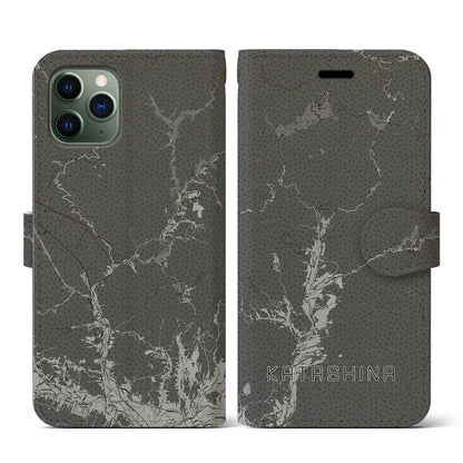 【片品（群馬県）】地図柄iPhoneケース（手帳タイプ）モノトーン・iPhone 11 Pro 用