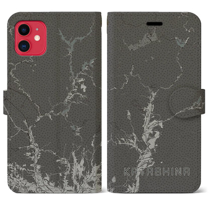 【片品（群馬県）】地図柄iPhoneケース（手帳タイプ）モノトーン・iPhone 11 用