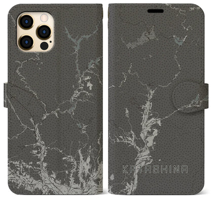 【片品（群馬県）】地図柄iPhoneケース（手帳タイプ）モノトーン・iPhone 12 Pro Max 用