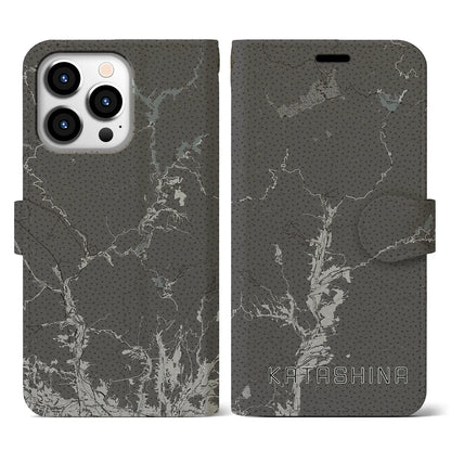 【片品（群馬県）】地図柄iPhoneケース（手帳タイプ）モノトーン・iPhone 13 Pro 用
