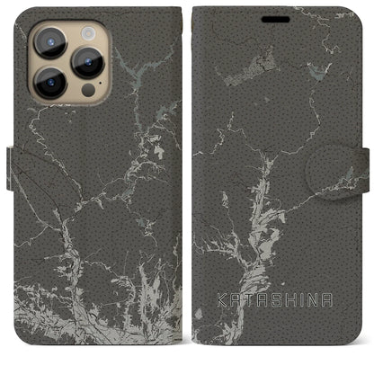 【片品（群馬県）】地図柄iPhoneケース（手帳タイプ）モノトーン・iPhone 14 Pro Max 用