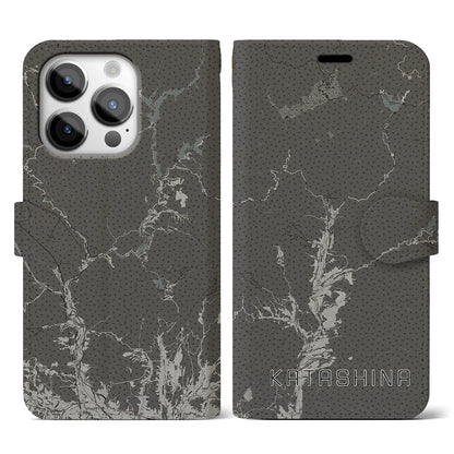 【片品（群馬県）】地図柄iPhoneケース（手帳タイプ）モノトーン・iPhone 14 Pro 用