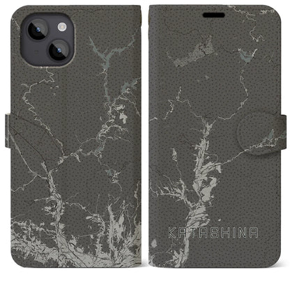 【片品（群馬県）】地図柄iPhoneケース（手帳タイプ）モノトーン・iPhone 14 Plus 用