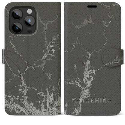 【片品（群馬県）】地図柄iPhoneケース（手帳タイプ）モノトーン・iPhone 15 Pro Max 用