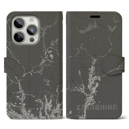 【片品（群馬県）】地図柄iPhoneケース（手帳タイプ）モノトーン・iPhone 15 Pro 用