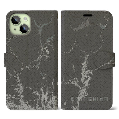 【片品（群馬県）】地図柄iPhoneケース（手帳タイプ）モノトーン・iPhone 15 用