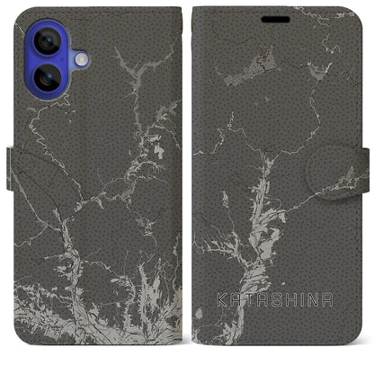 【片品（群馬県）】地図柄iPhoneケース（手帳タイプ）モノトーン・iPhone 16 Pro Max 用