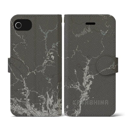 【片品（群馬県）】地図柄iPhoneケース（手帳タイプ）モノトーン・iPhone SE（第3 / 第2世代） / 8 / 7 / 6s / 6 用