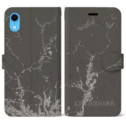 【片品（群馬県）】地図柄iPhoneケース（手帳タイプ）モノトーン・iPhone XR 用