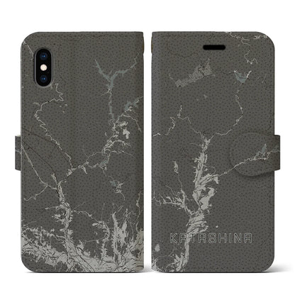 【片品（群馬県）】地図柄iPhoneケース（手帳タイプ）モノトーン・iPhone XS / X 用