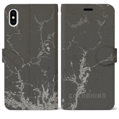 【片品（群馬県）】地図柄iPhoneケース（手帳タイプ）モノトーン・iPhone XS Max 用