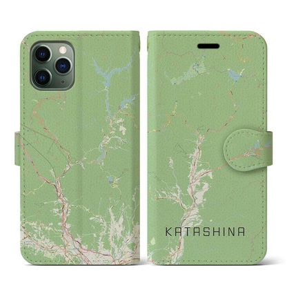 【片品（群馬県）】地図柄iPhoneケース（手帳タイプ）ナチュラル・iPhone 11 Pro 用