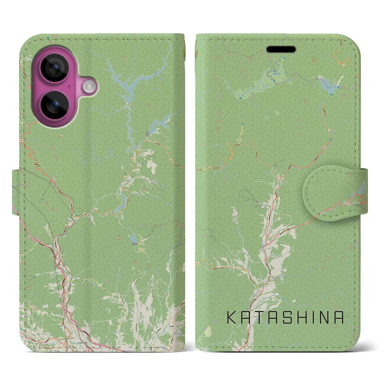 【片品（群馬県）】地図柄iPhoneケース（手帳タイプ）ナチュラル・iPhone 16 Pro 用