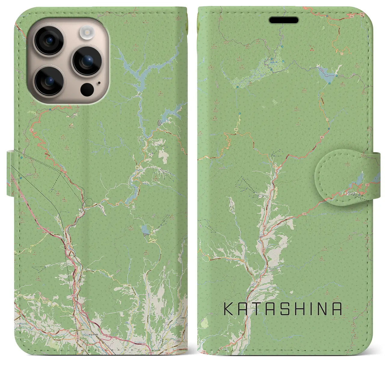 【片品（群馬県）】地図柄iPhoneケース（手帳タイプ）ナチュラル・iPhone 16 Plus 用