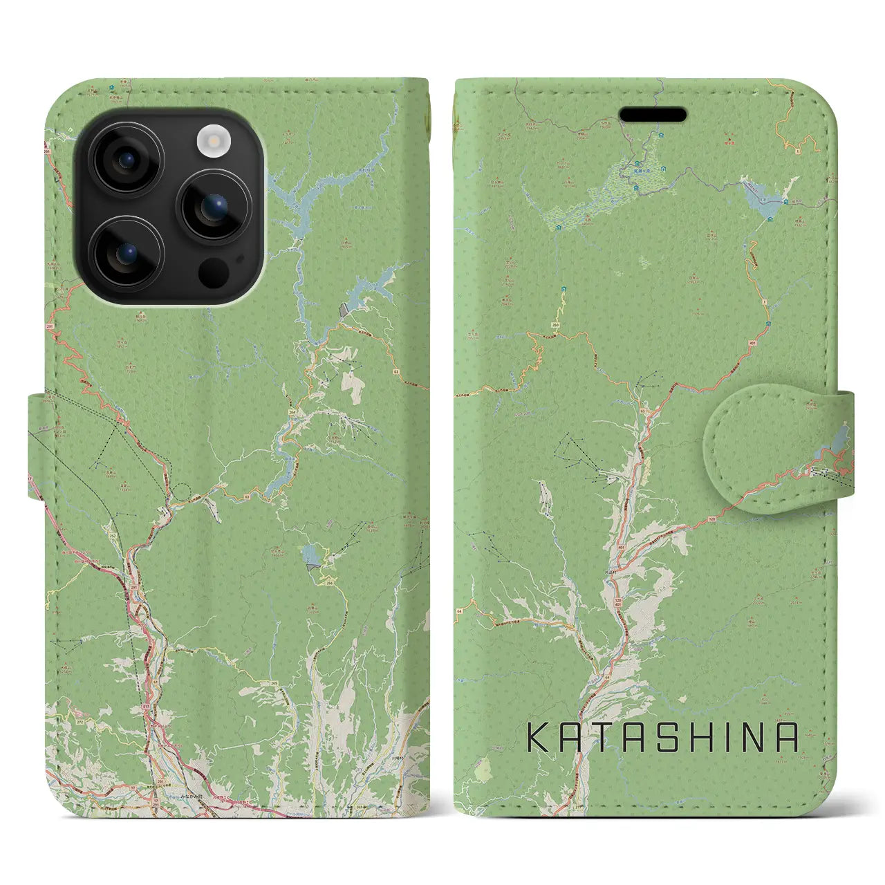 【片品（群馬県）】地図柄iPhoneケース（手帳タイプ）ナチュラル・iPhone 16 用