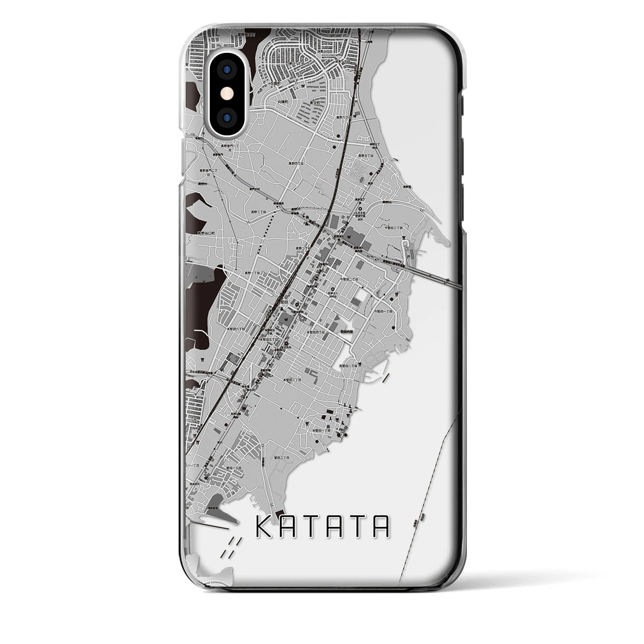 【堅田（滋賀県）】地図柄iPhoneケース（クリアタイプ）モノトーン・iPhone XS Max 用