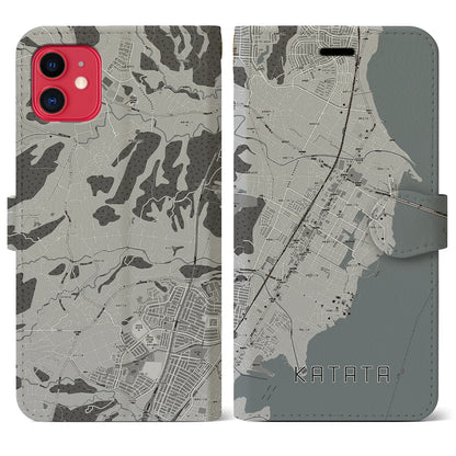 【堅田（滋賀県）】地図柄iPhoneケース（手帳タイプ）モノトーン・iPhone 11 用