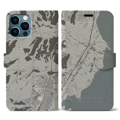 【堅田（滋賀県）】地図柄iPhoneケース（手帳タイプ）モノトーン・iPhone 12 / 12 Pro 用