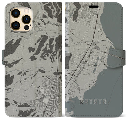 【堅田（滋賀県）】地図柄iPhoneケース（手帳タイプ）モノトーン・iPhone 12 Pro Max 用