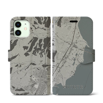 【堅田（滋賀県）】地図柄iPhoneケース（手帳タイプ）モノトーン・iPhone 12 mini 用