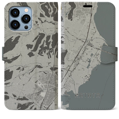 【堅田（滋賀県）】地図柄iPhoneケース（手帳タイプ）モノトーン・iPhone 13 Pro Max 用