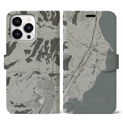 【堅田（滋賀県）】地図柄iPhoneケース（手帳タイプ）モノトーン・iPhone 13 Pro 用