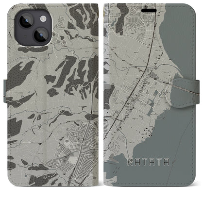 【堅田（滋賀県）】地図柄iPhoneケース（手帳タイプ）モノトーン・iPhone 14 Plus 用