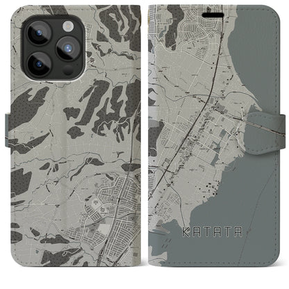 【堅田（滋賀県）】地図柄iPhoneケース（手帳タイプ）モノトーン・iPhone 15 Pro Max 用