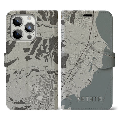 【堅田（滋賀県）】地図柄iPhoneケース（手帳タイプ）モノトーン・iPhone 15 Pro 用