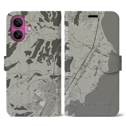 【堅田（滋賀県）】地図柄iPhoneケース（手帳タイプ）モノトーン・iPhone 16 Pro 用